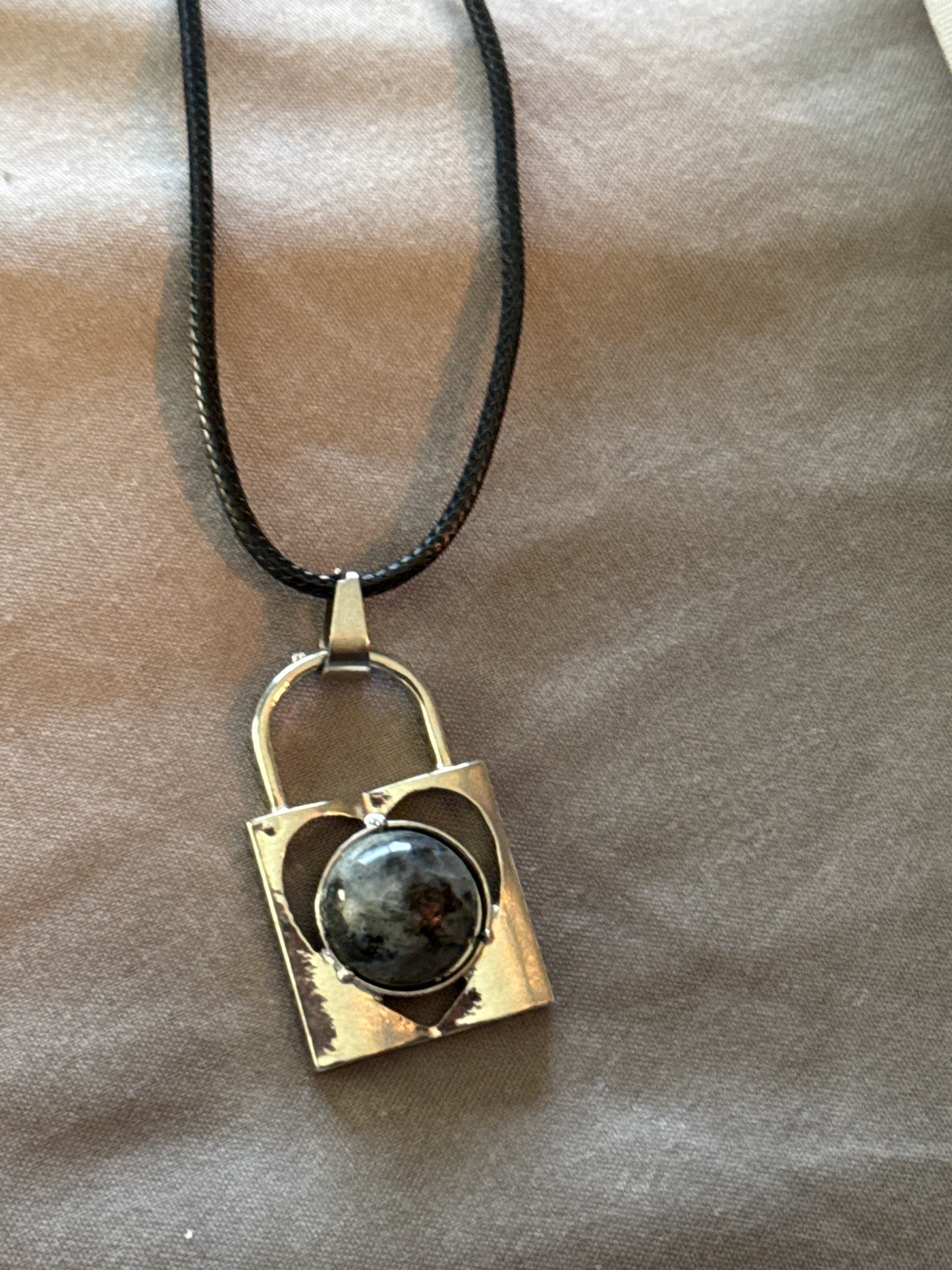 Lock Gem Necklace with Leather Cord