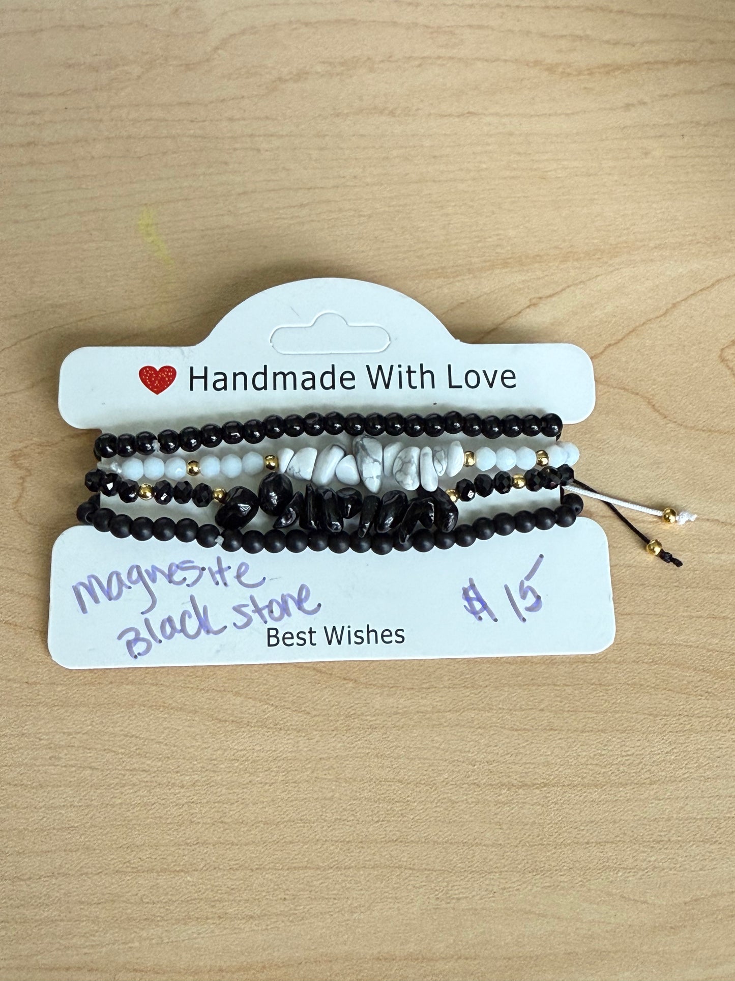 Gemstone and Cloth Adjustable Bracelet Set