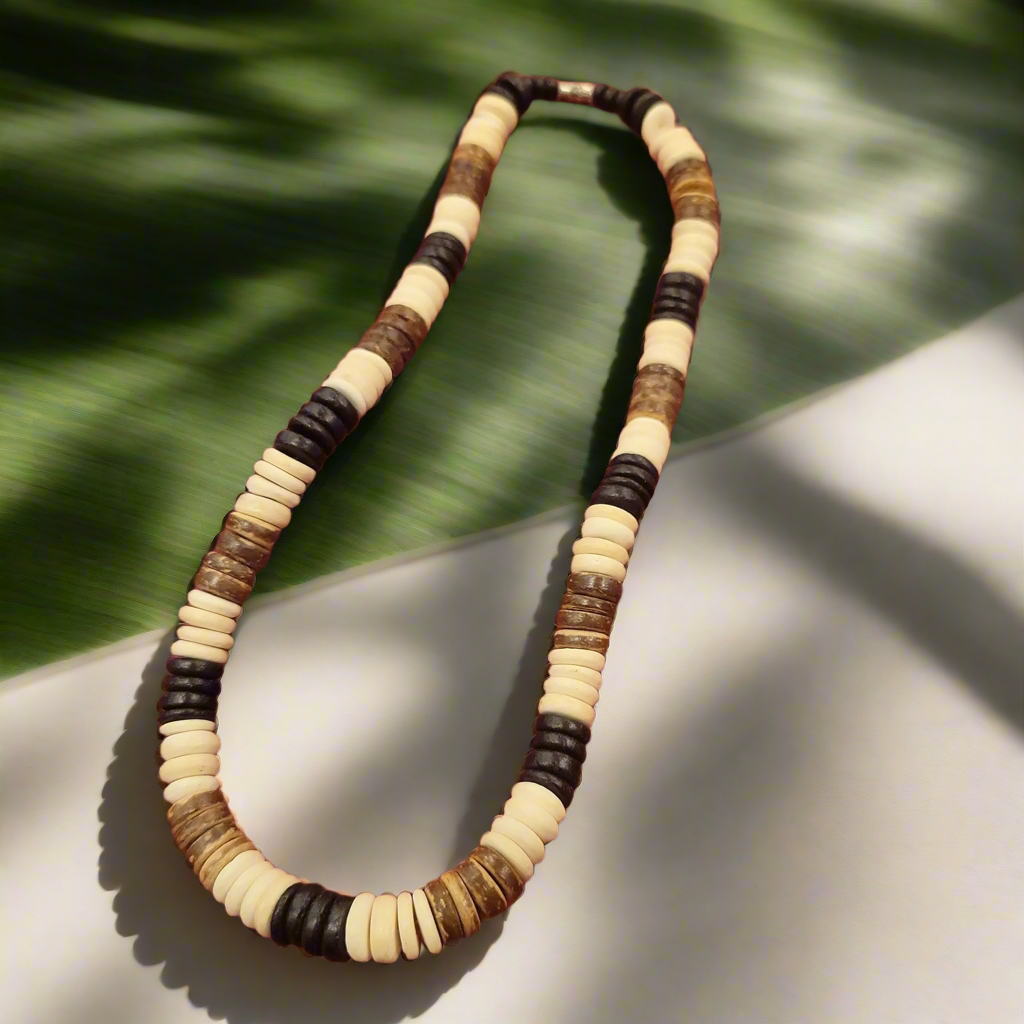 17-Inch Wood Circle Bead Necklace with Screw Clasp