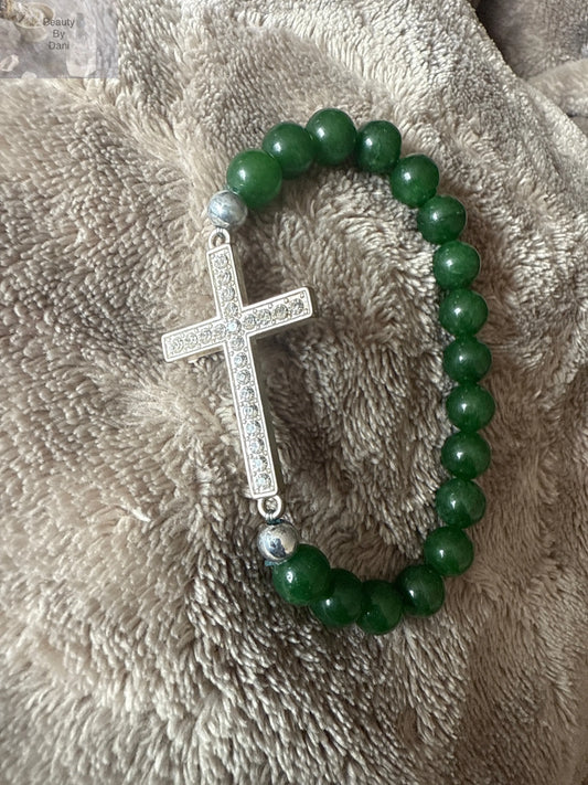 Jade Bracelet with Rhinestone Cross Beauty by Dani