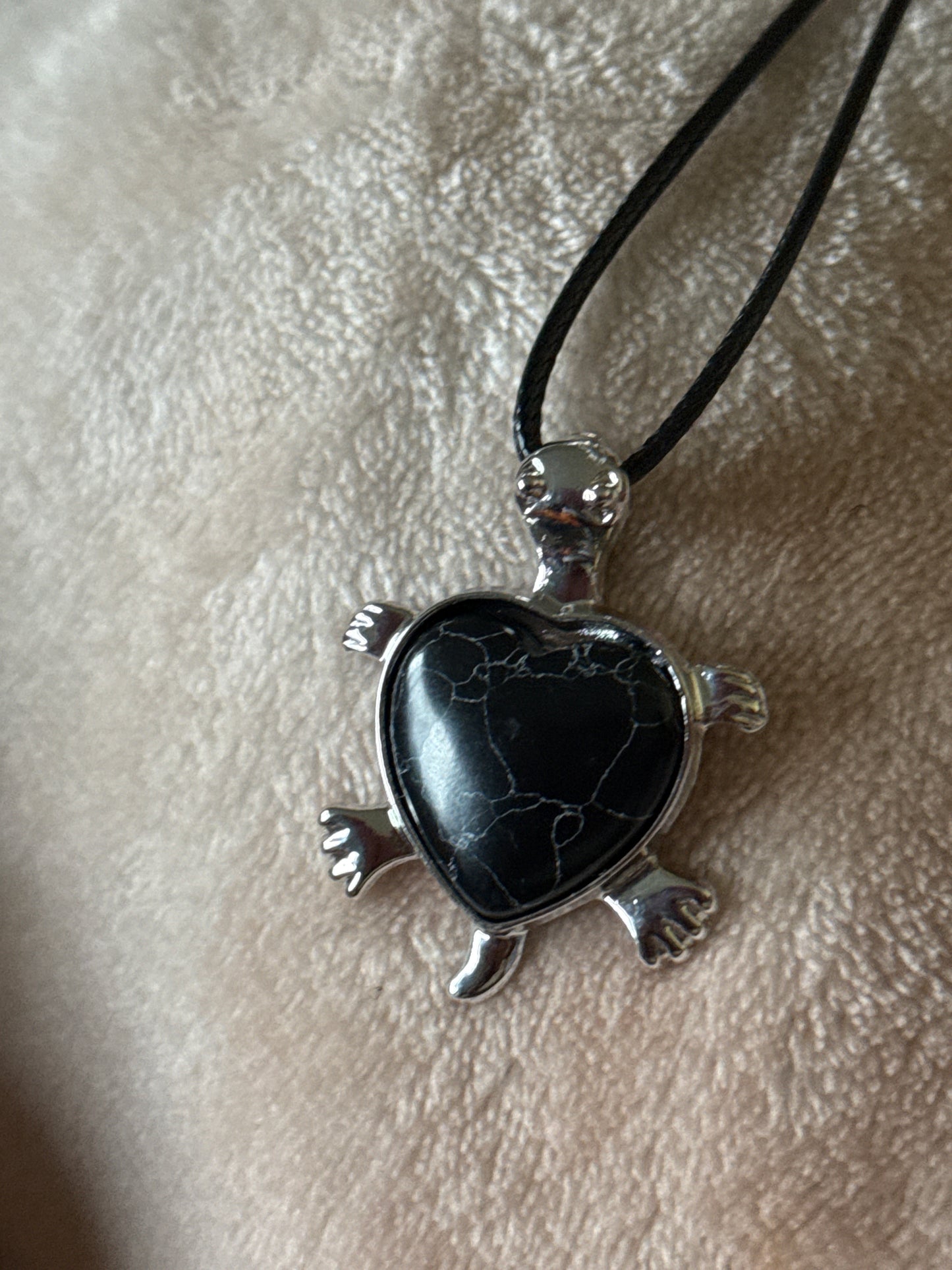 Turtle Gem Necklace - Stainless Steel with Leather Cord