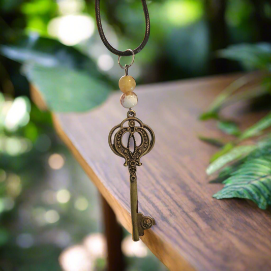 Agate Key Necklace with Stainless Steel Elephant Charm