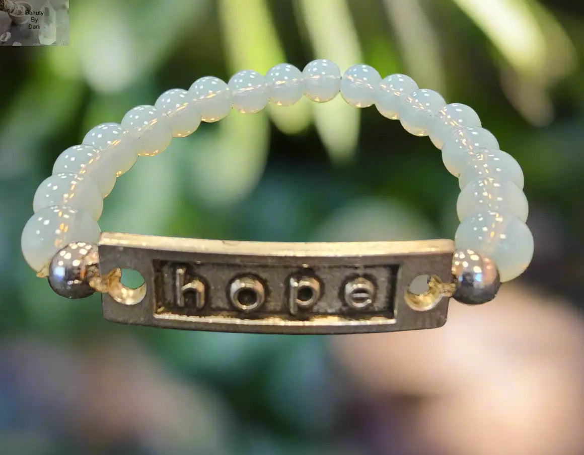 Opalite Hope Bracelet - 8mm Beads with Stainless Steel Plate Beauty by Dani