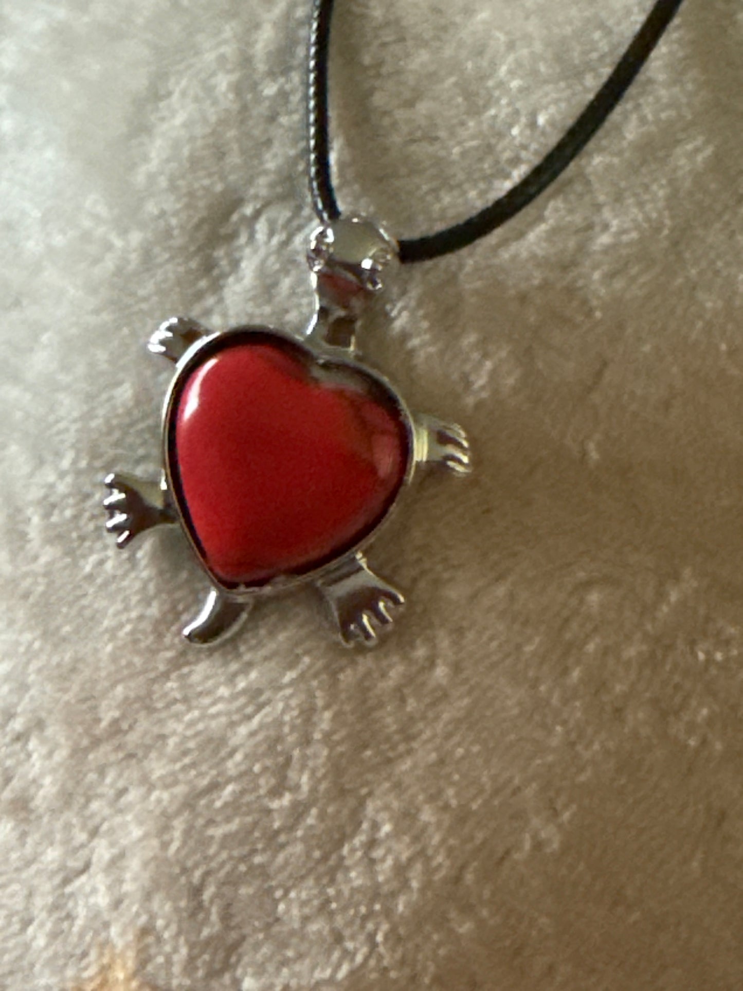 Turtle Gem Necklace - Stainless Steel with Leather Cord