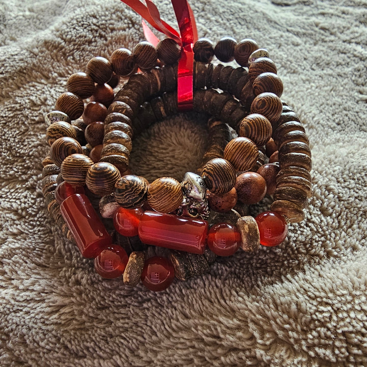 Carnelian and Wood Bracelet Set