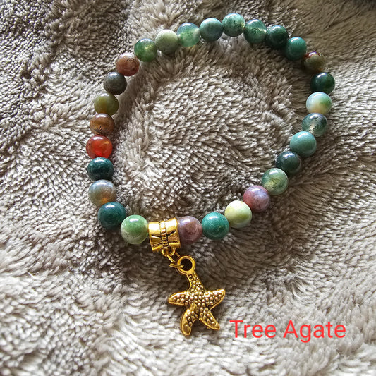 Tree Agate Bracelet with starfish charm