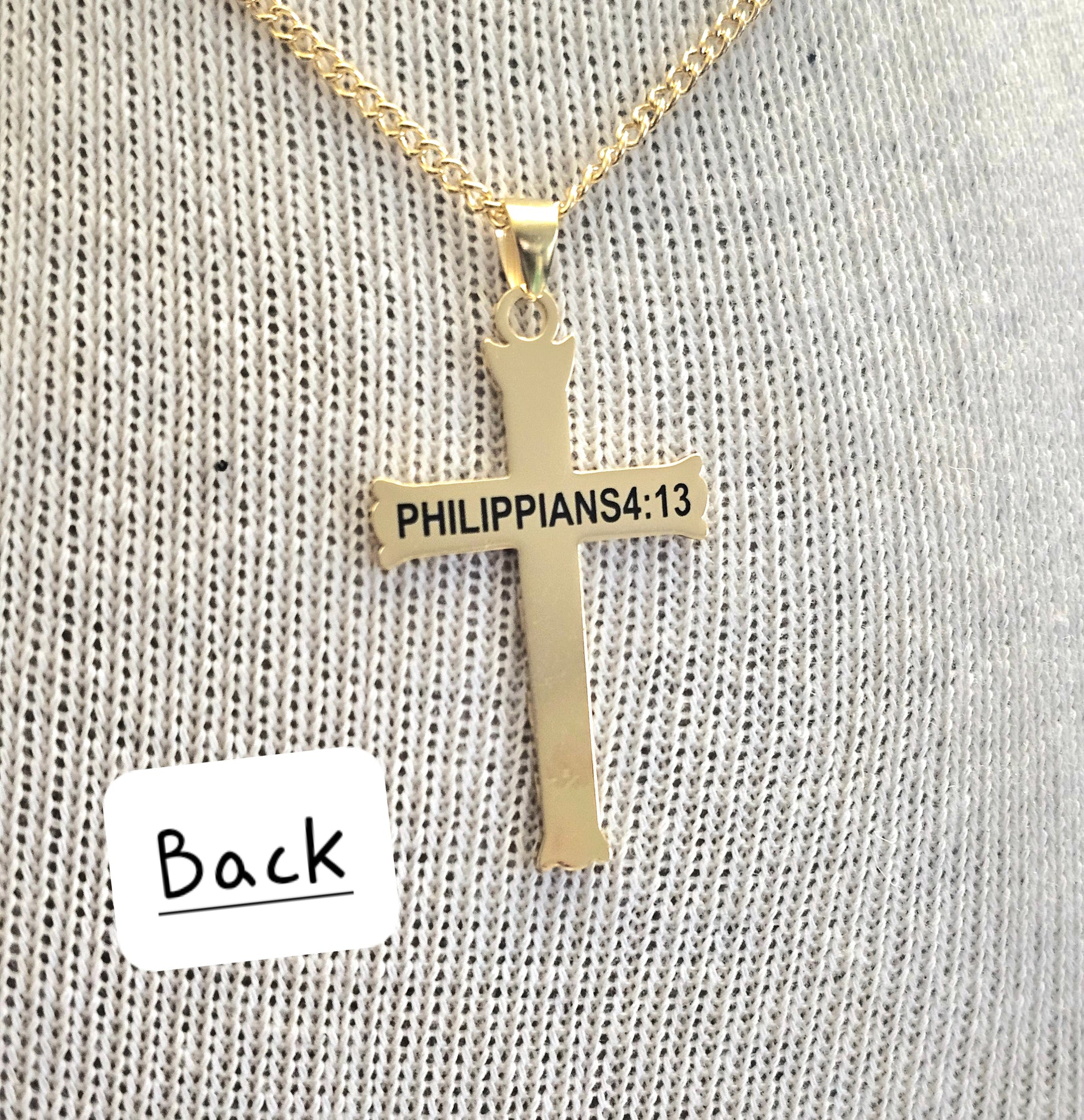 Stainless steel Cross Necklace (Phil 4:13) - Beauty by Dani