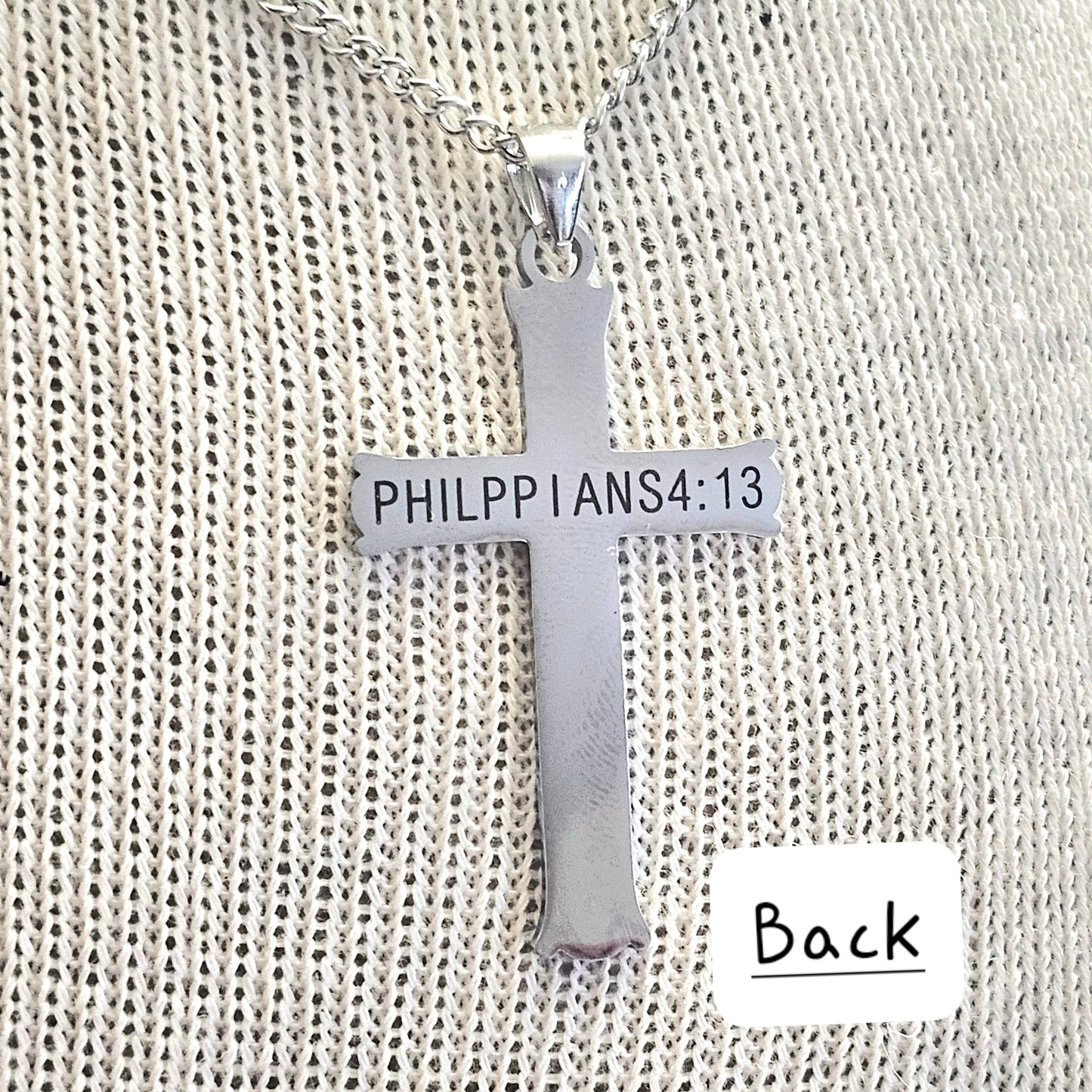 Stainless steel Cross Necklace (Phil 4:13) - Beauty by Dani