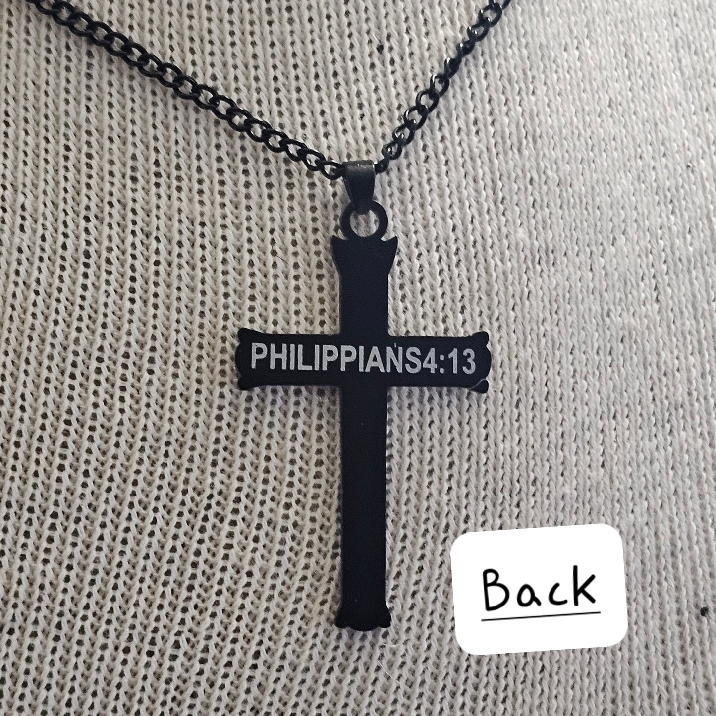 Stainless steel Cross Necklace (Phil 4:13) - Beauty by Dani