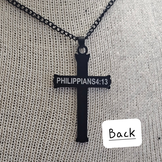 Stainless steel Cross Necklace (Phil 4:13)