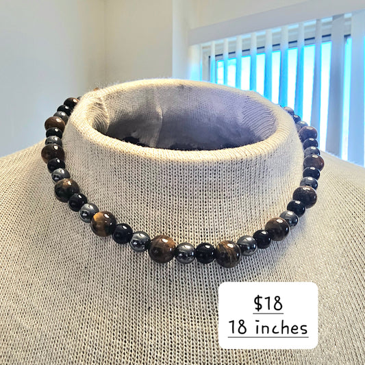 Hematite, Tigers Eye and Black Stone necklace