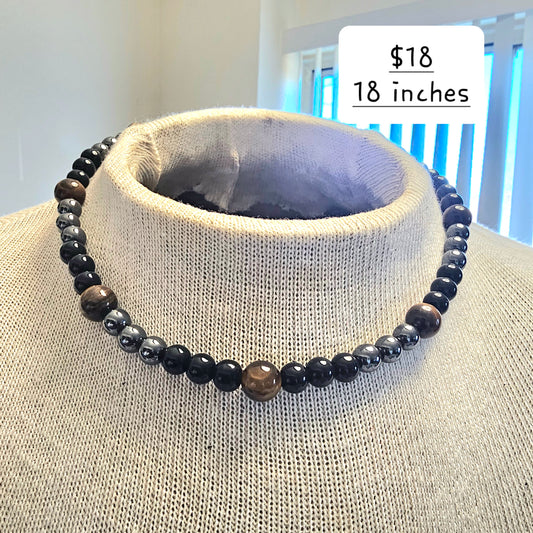 Hematite, Tigers Eye and Black Stone necklace