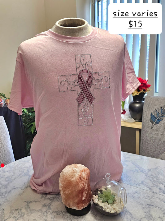 Breast Cancer cross and ribbon tshirt
