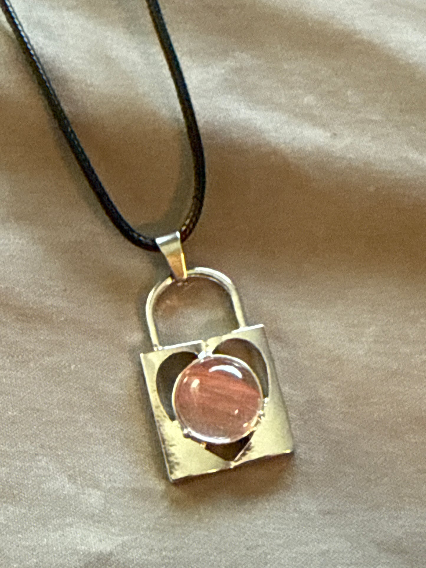 Lock Gem Necklace with Leather Cord