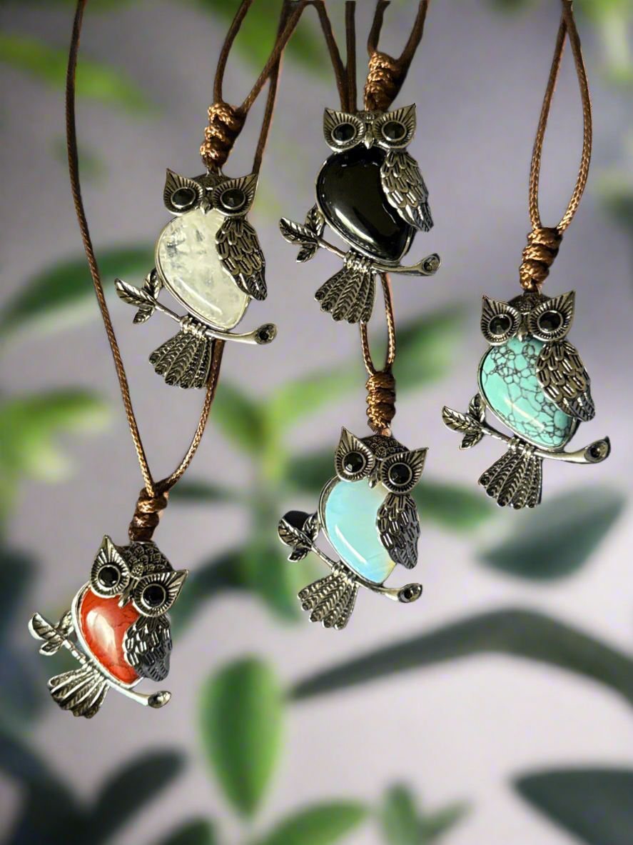 Gem Owl Necklace with Adjustable Stainless Steel Chain