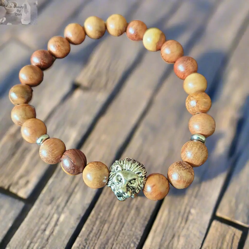 Wood Lion Bracelet - 8mm Beaded Bracelet Beauty by Dani