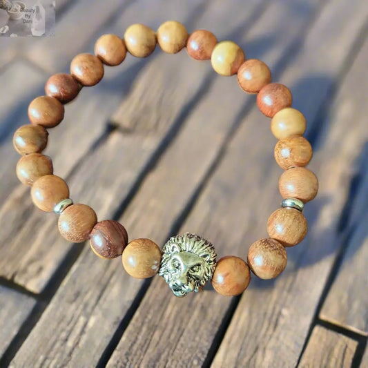Wood Lion Bracelet - 8mm Beaded Bracelet Beauty by Dani