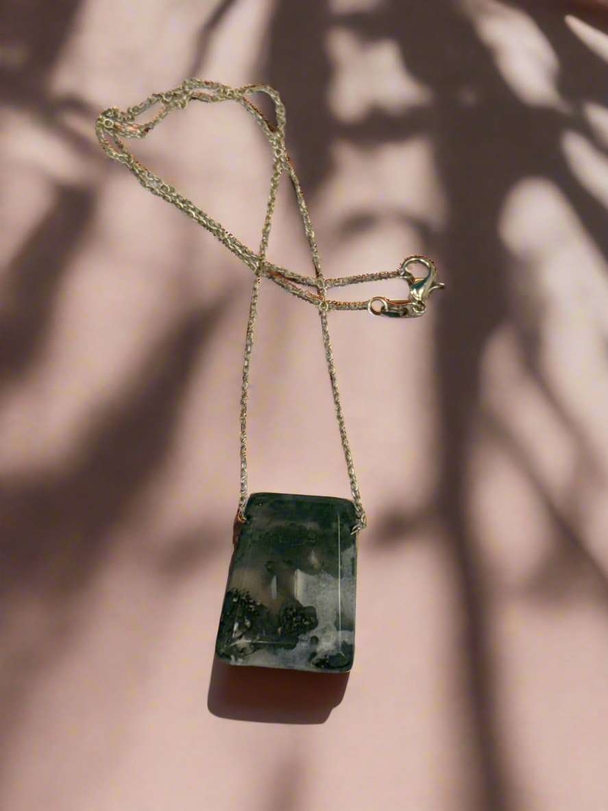 Tree Agate Necklace on Leather Cord