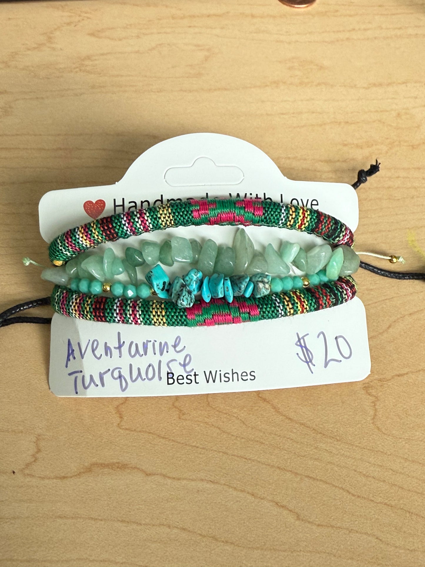 Gemstone and Cloth Adjustable Bracelet Set