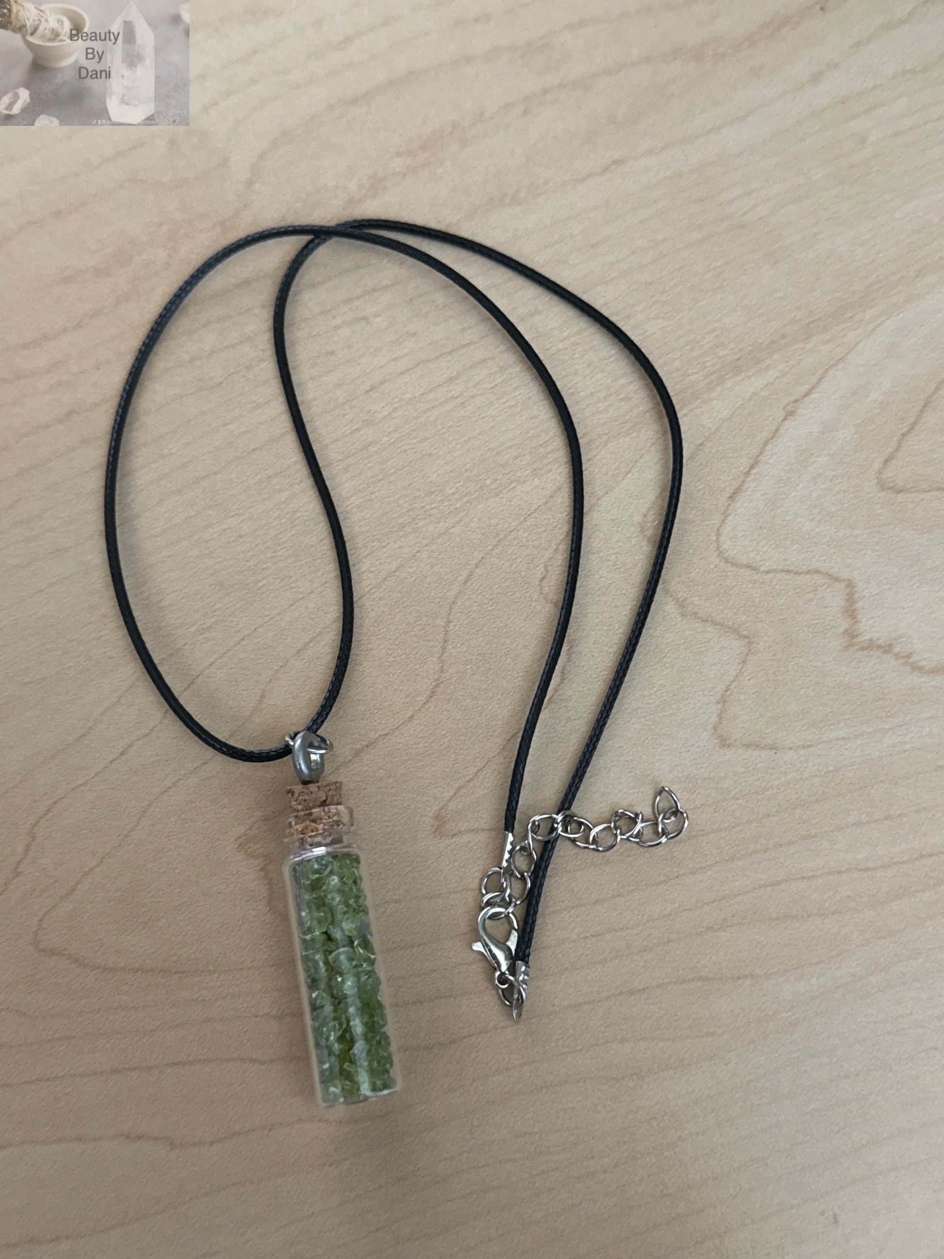 Peridot Glass Bottle Necklace Beauty by Dani