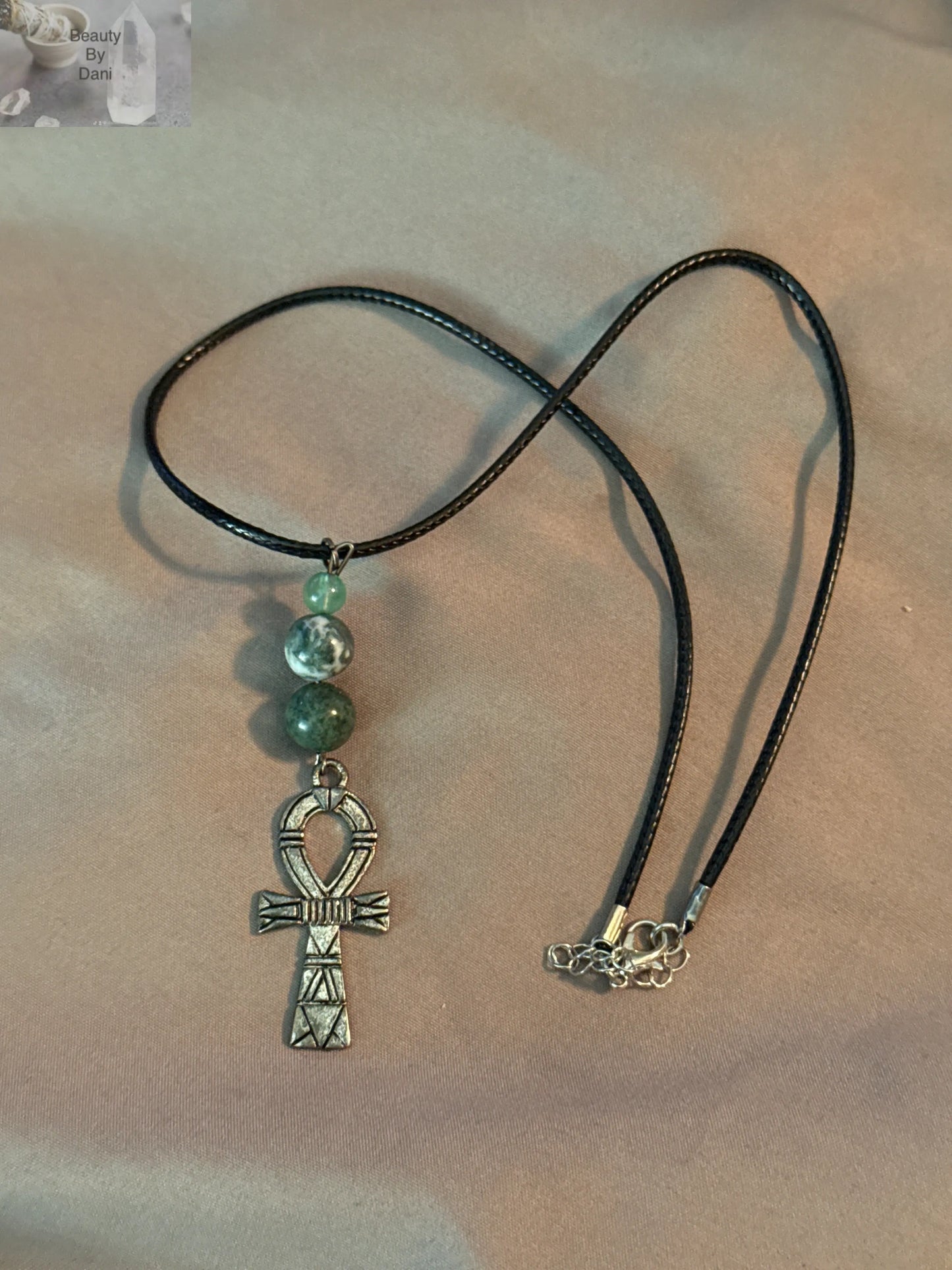 Ankh Necklace with 8mm Jasper Beads Beauty by Dani