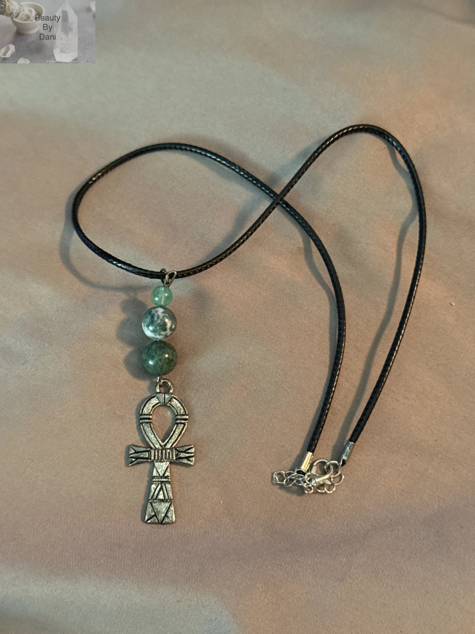Ankh Necklace with 8mm Jasper Beads Beauty by Dani