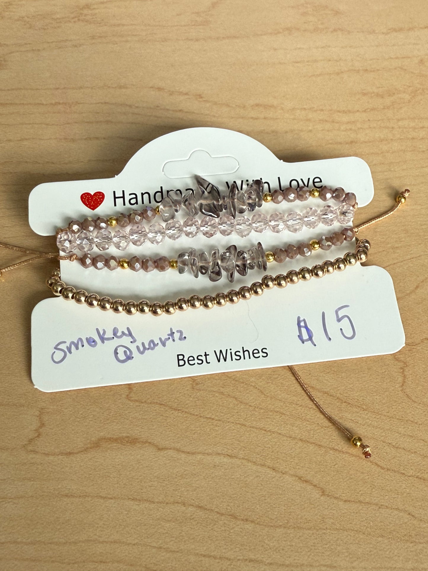 Gemstone and Cloth Adjustable Bracelet Set