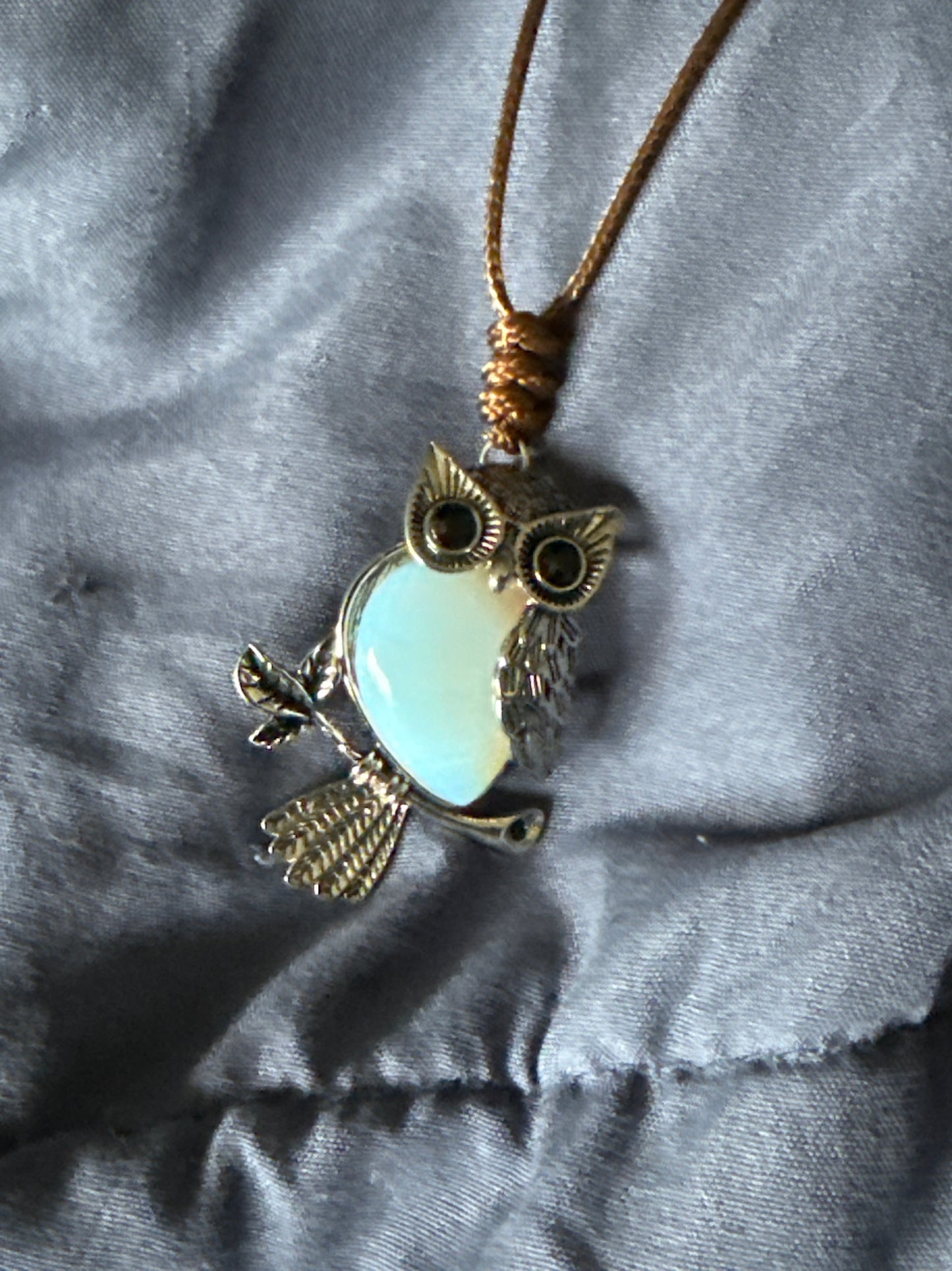 Gem Owl Necklace with Adjustable Stainless Steel Chain