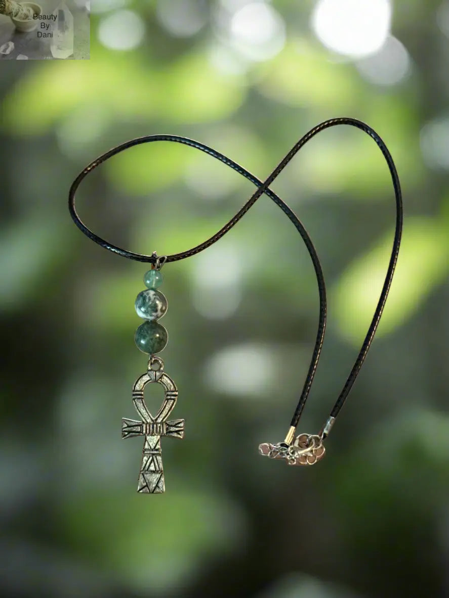 Ankh Necklace with 8mm Jasper Beads Beauty by Dani