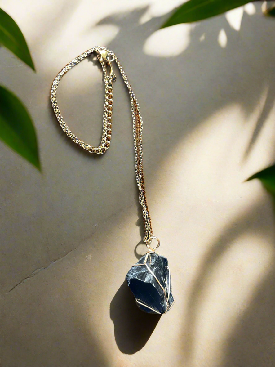 Wrapped Raw Gemstone Necklace in Goldtone