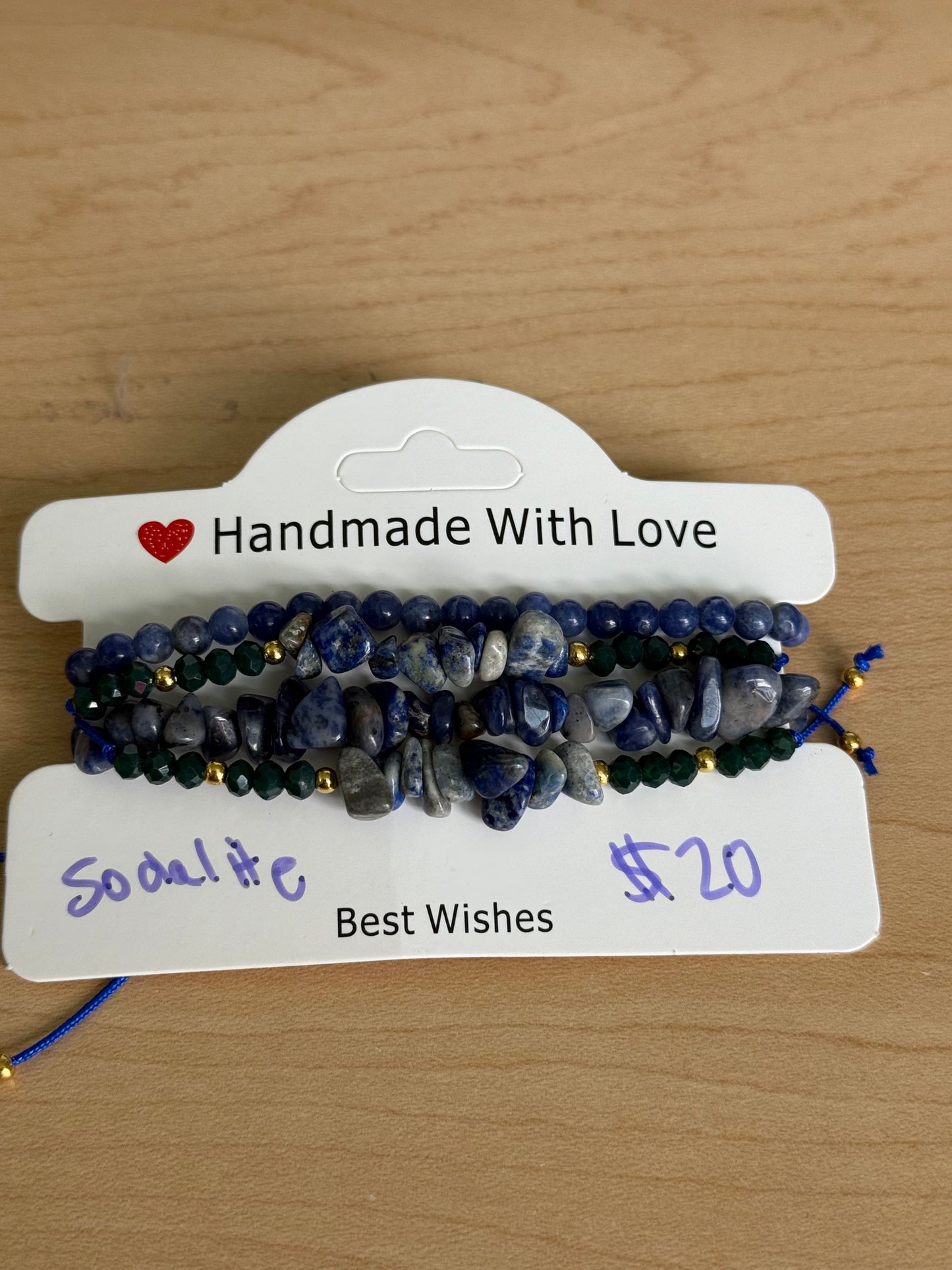 Gemstone and Cloth Adjustable Bracelet Set