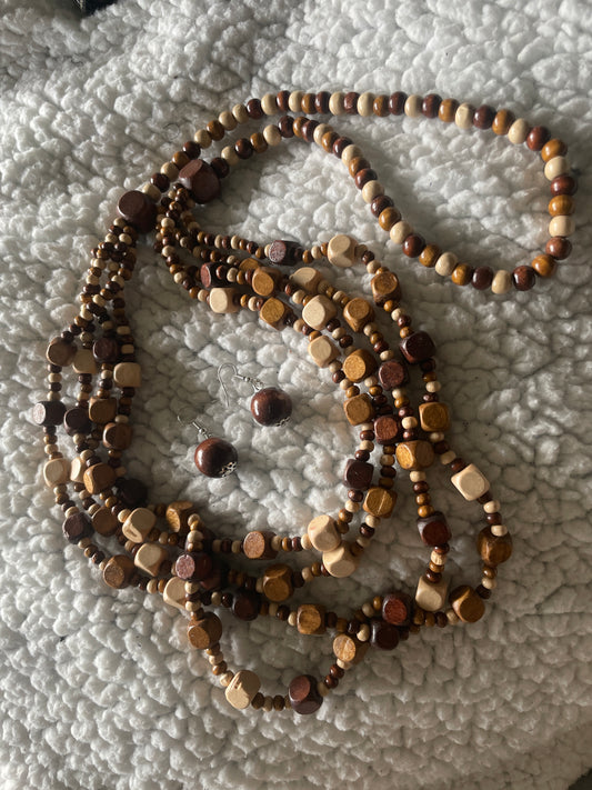 Wood Necklace and Earrings Set