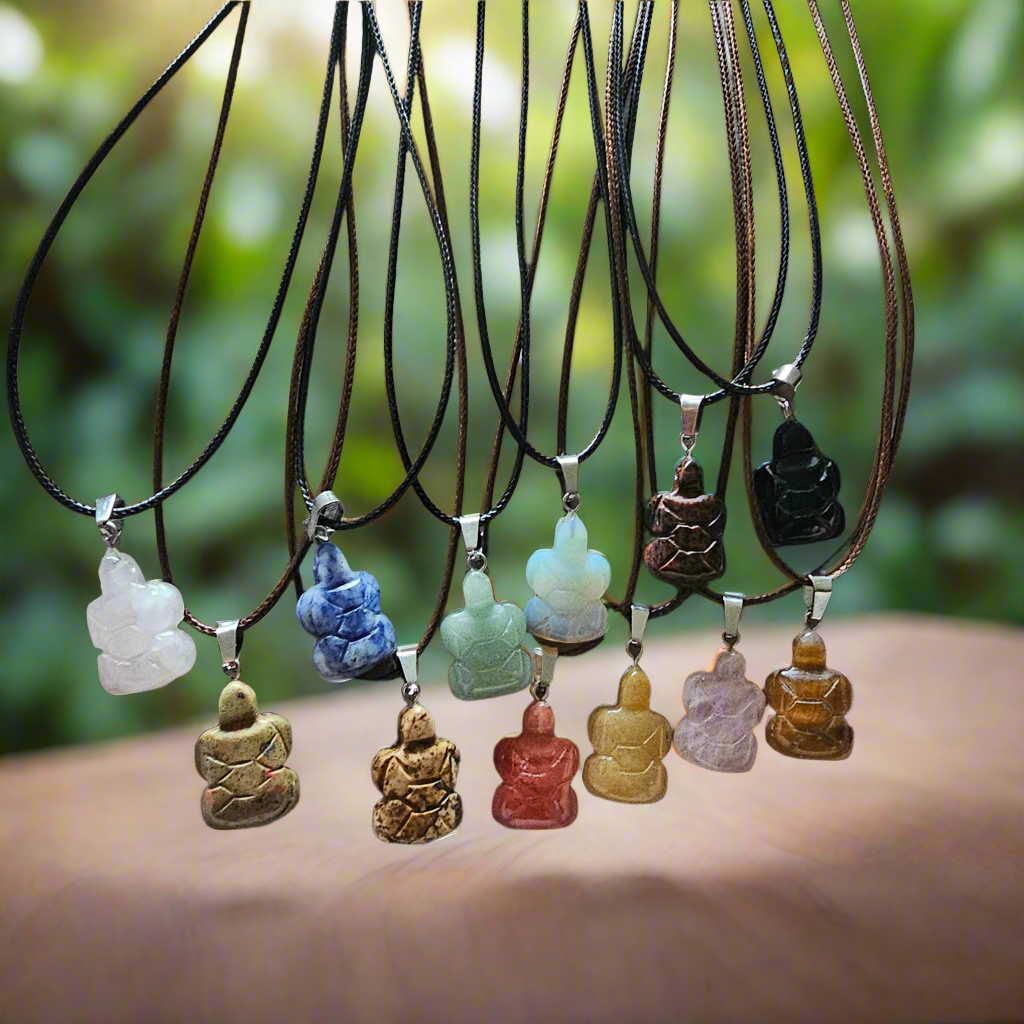 Turtle Gem Necklace with Leather Cord