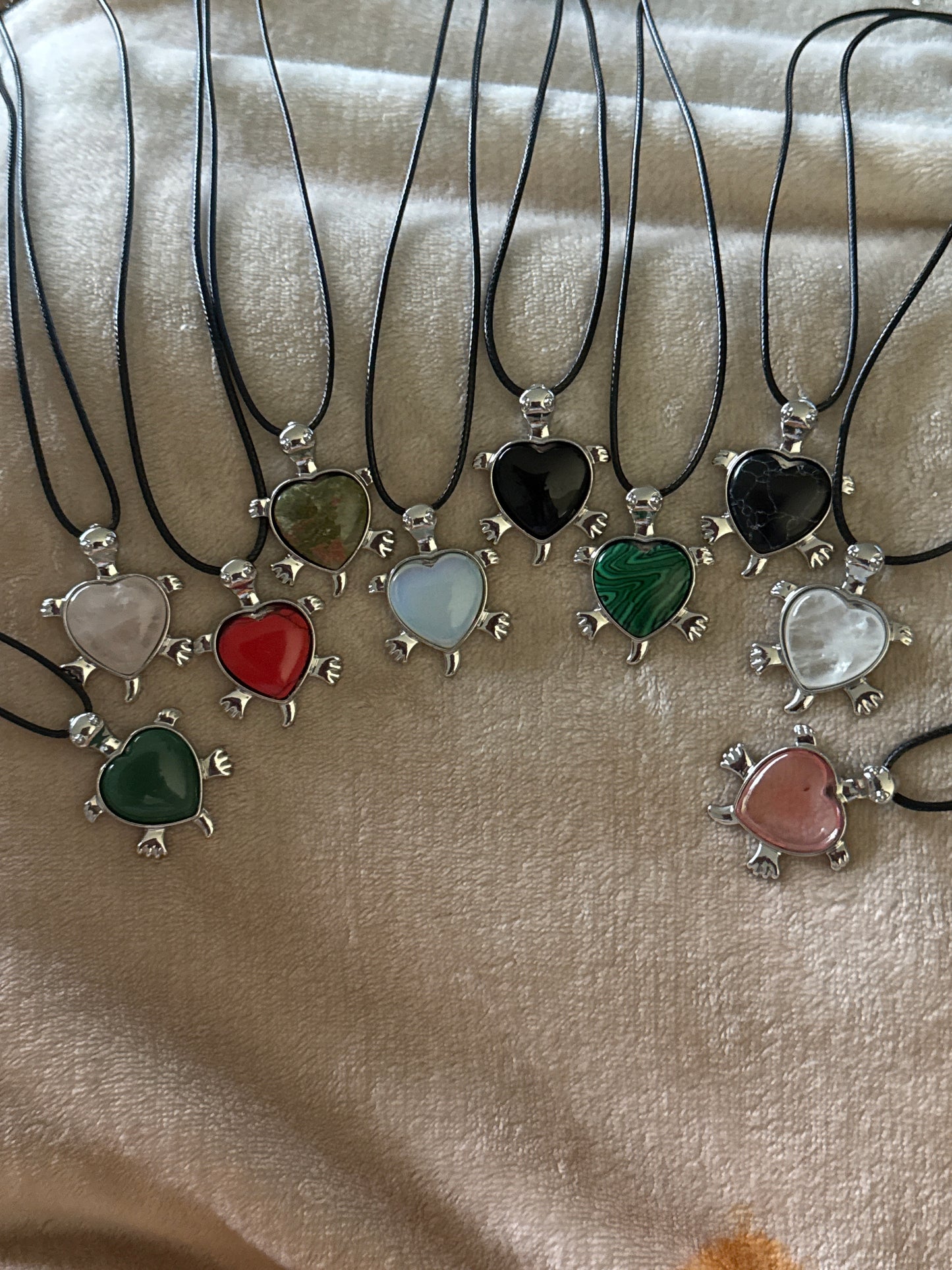 Turtle Gem Necklace - Stainless Steel with Leather Cord