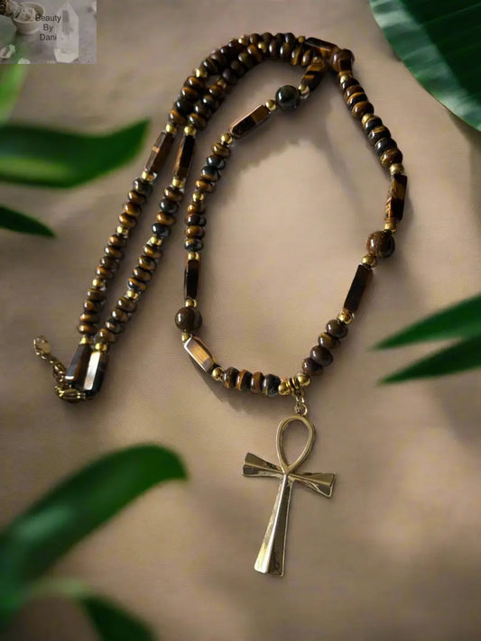 Tiger’s Eye Cross Long Necklace Beauty by Dani