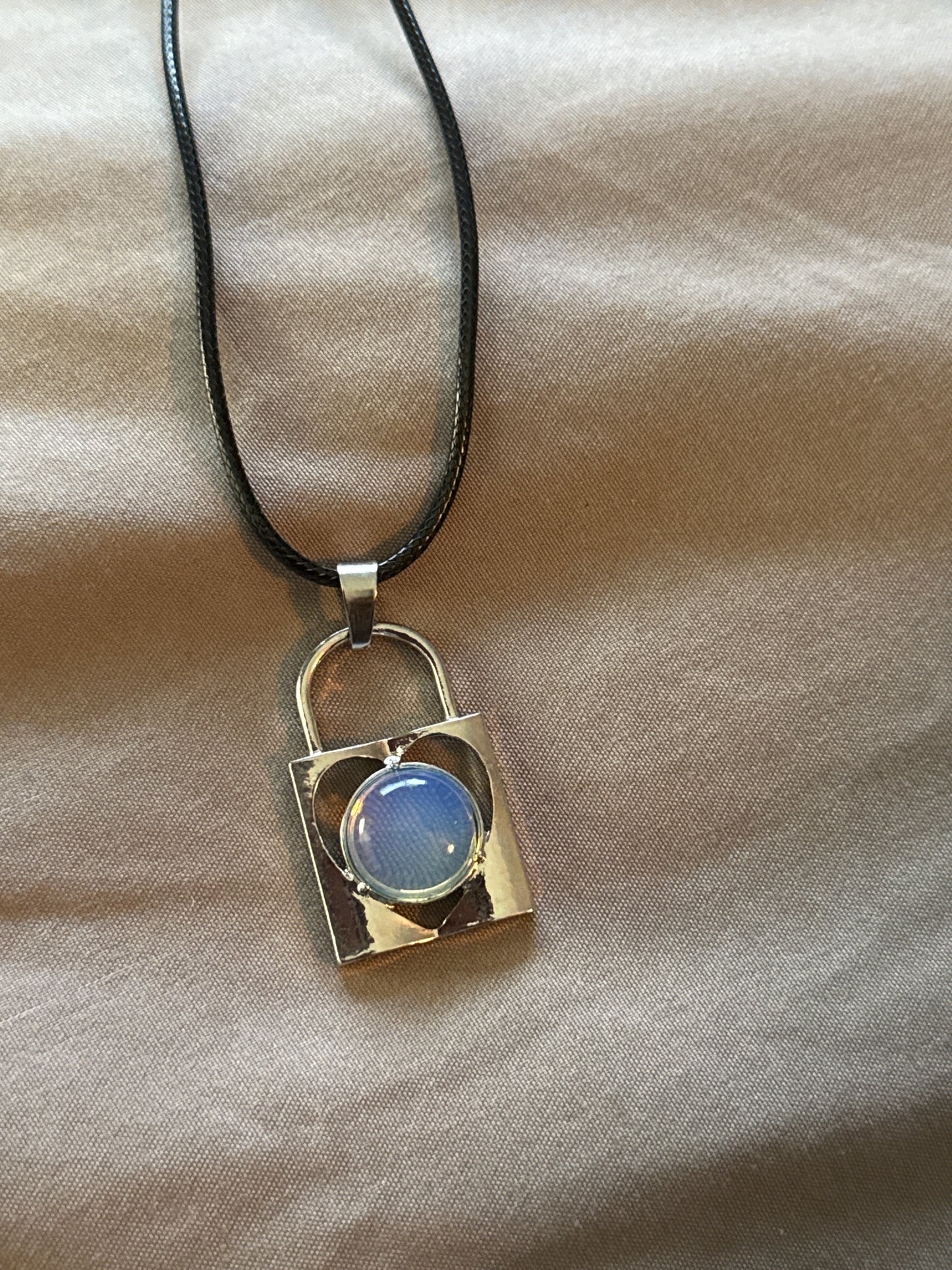 Lock Gem Necklace with Leather Cord