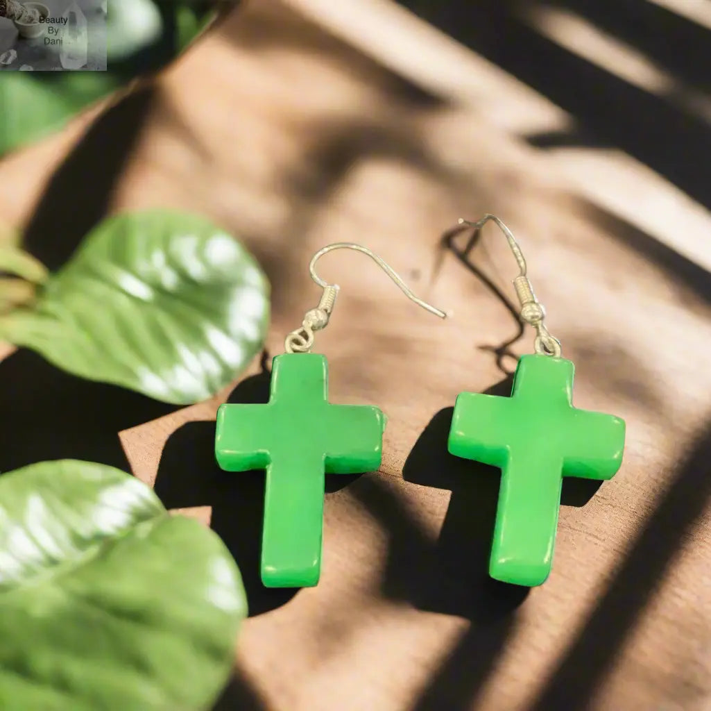 Green Aventurine Cross Earrings Beauty by Dani Gems and More