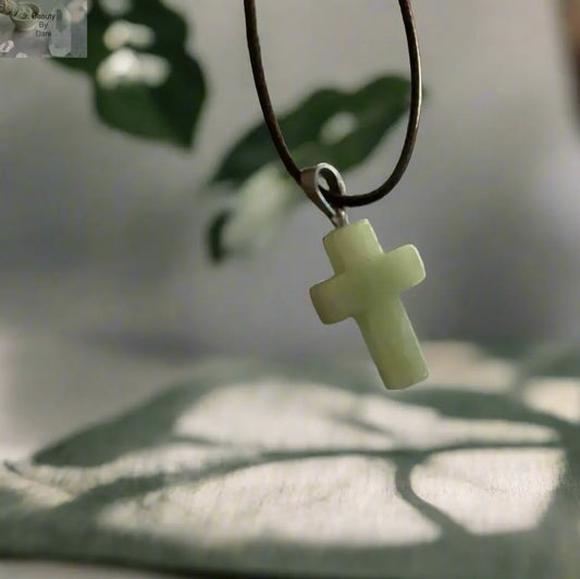 Aventurine Cross Necklace on Leather Cord Beauty by Dani Gems and More