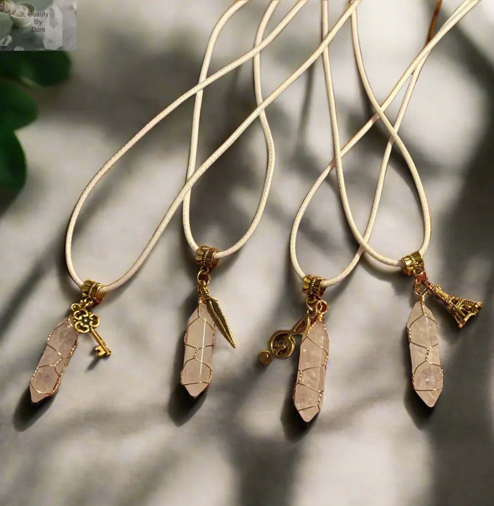 Goldtone Wire Wrap Quartz Necklace Beauty by Dani