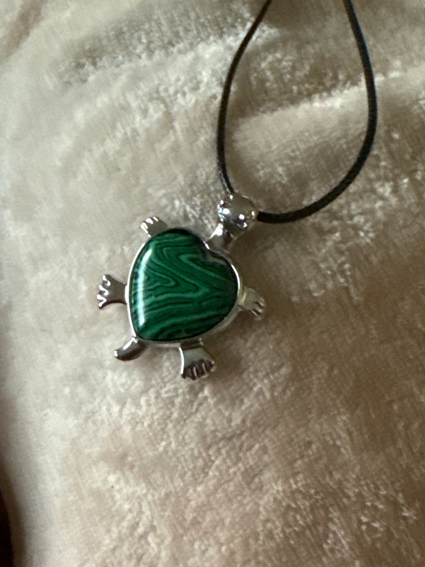 Turtle Gem Necklace - Stainless Steel with Leather Cord