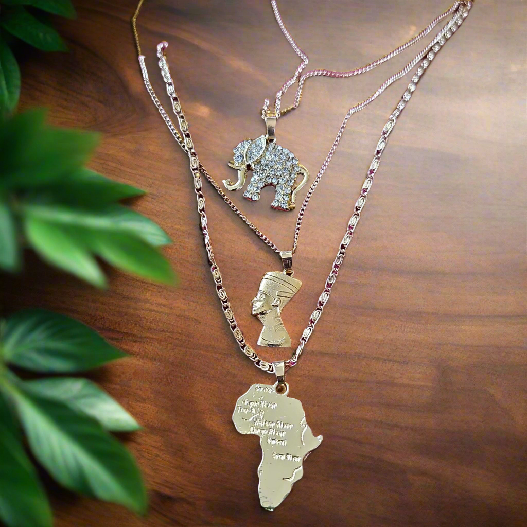 Egyptian Tri-Level Goldtone Necklace