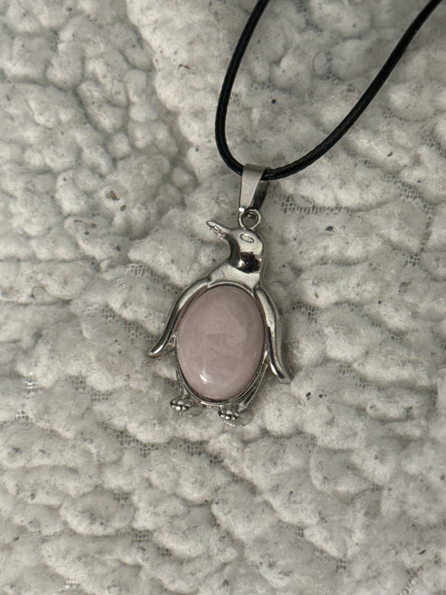 Penguin Gemstone Necklace in Stainless Steel