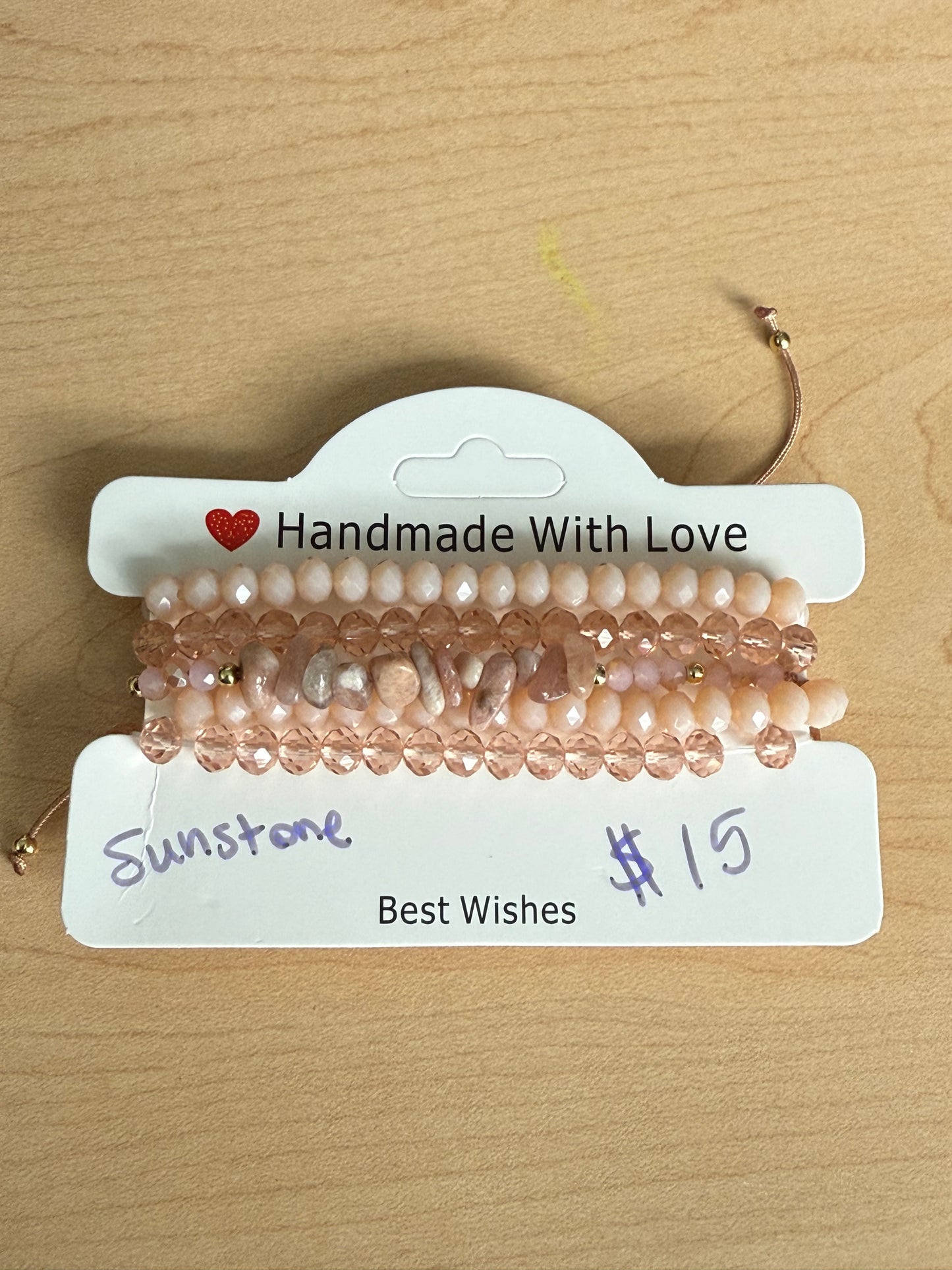 Gemstone and Cloth Adjustable Bracelet Set