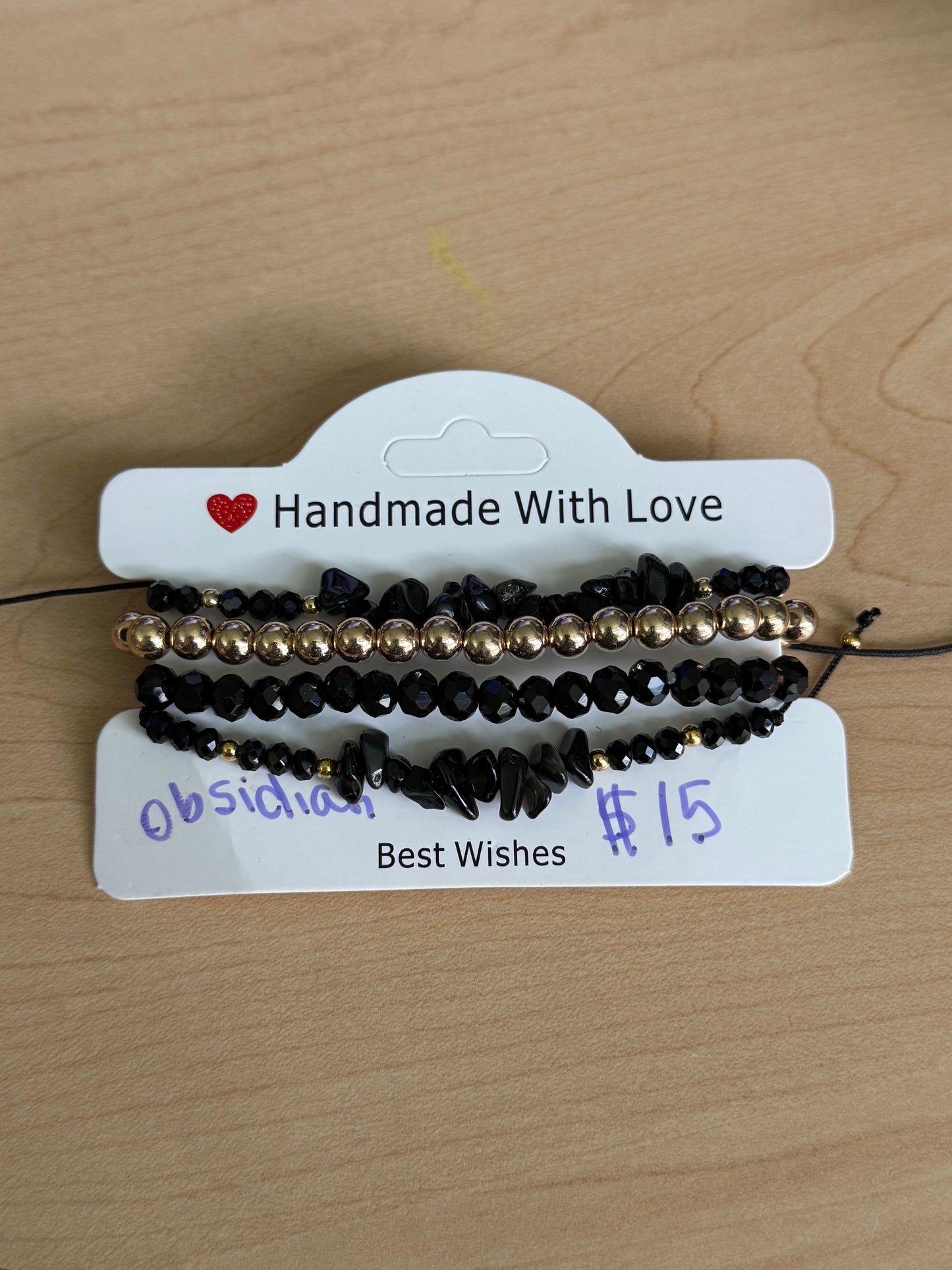 Gemstone and Cloth Adjustable Bracelet Set