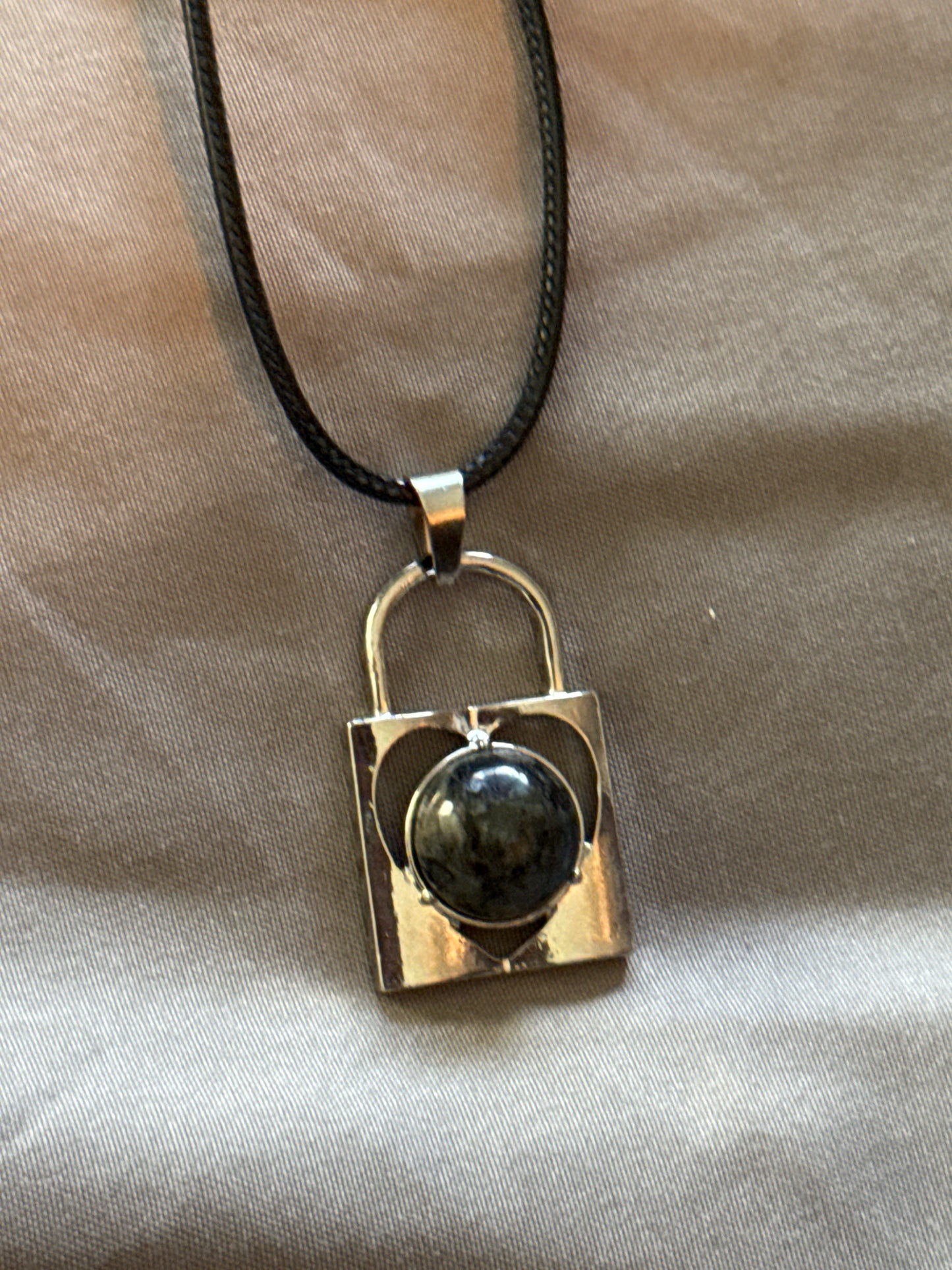 Lock Gem Necklace with Leather Cord