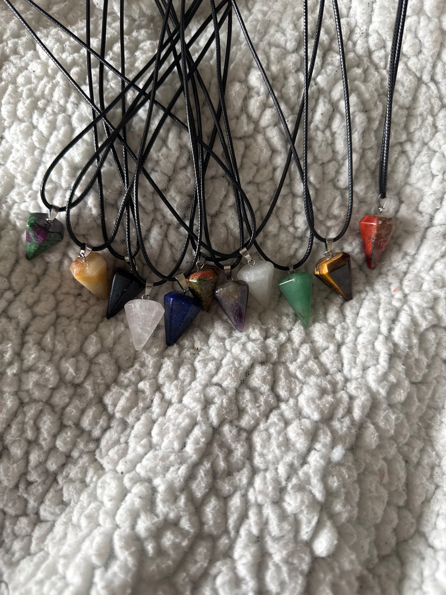 Hexagonal Gem Point Necklace with Leather Cord