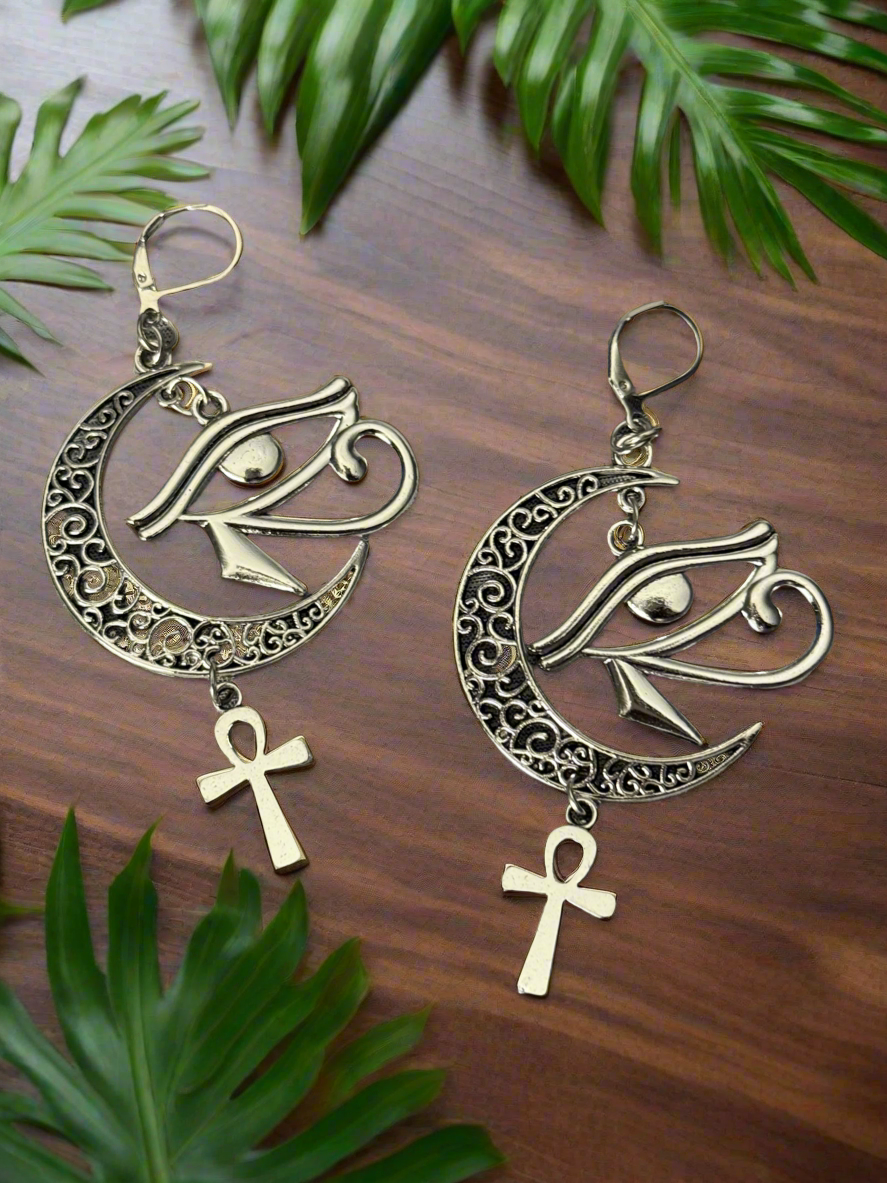 Stainless Steel Eye of Horus and Ankh Earrings