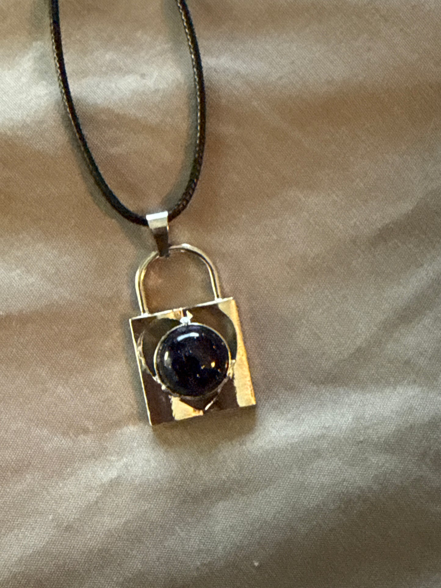Lock Gem Necklace with Leather Cord