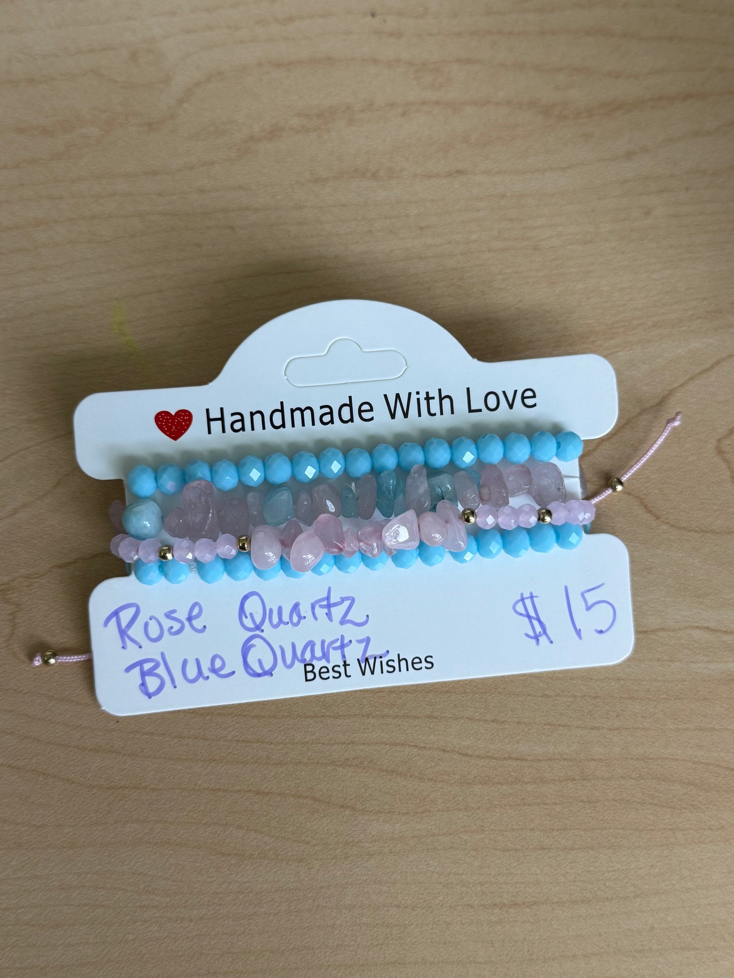 Gemstone and Cloth Adjustable Bracelet Set