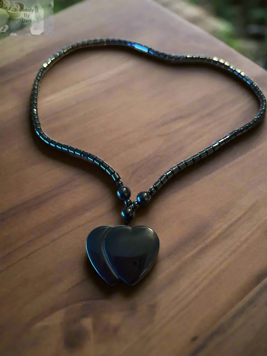Double Heart Hematite Necklace Beauty by Dani Gems and More